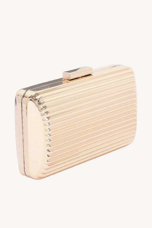 "Elegant metal case clutch bag – sleek, modern design for formal or evening occasions."