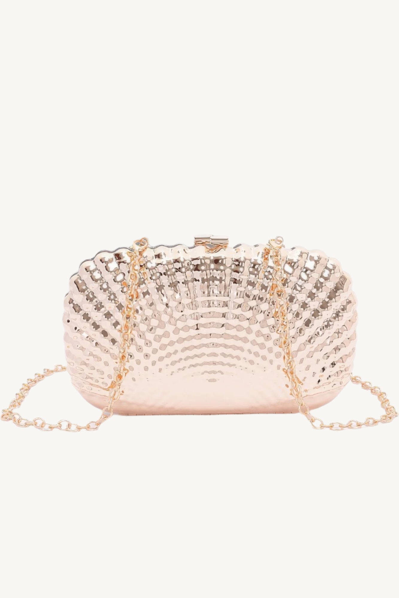 Mixed metal clutch with polished finish and structured silhouette – compact, radiant, and perfect for formal events or stylish evenings out.