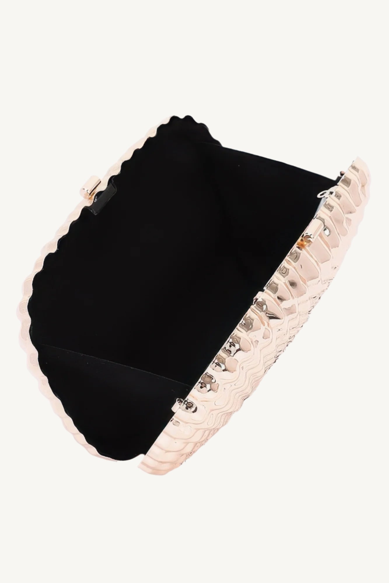 Mixed metal clutch with polished finish and structured silhouette – compact, radiant, and perfect for formal events or stylish evenings out.