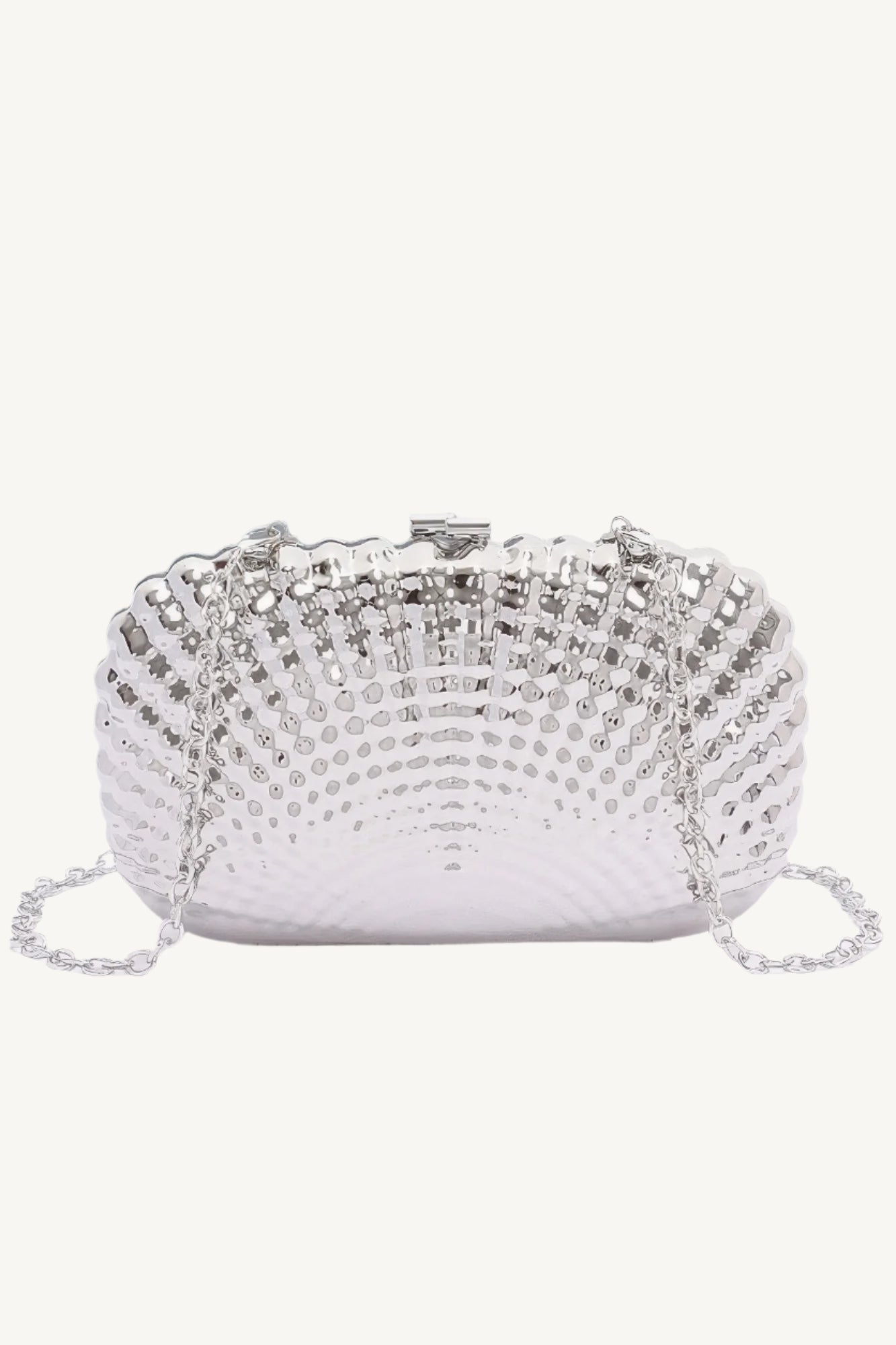 Mixed metal clutch with polished finish and structured silhouette – compact, radiant, and perfect for formal events or stylish evenings out.