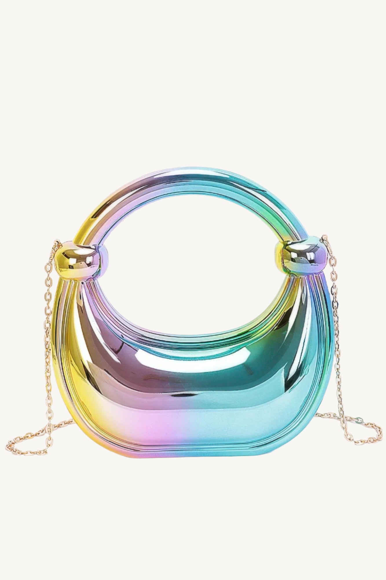 Gilded acrylic case purse with mixed metal accents and chain strap – luxurious, structured, and perfect for elegant events or stylish evenings out.