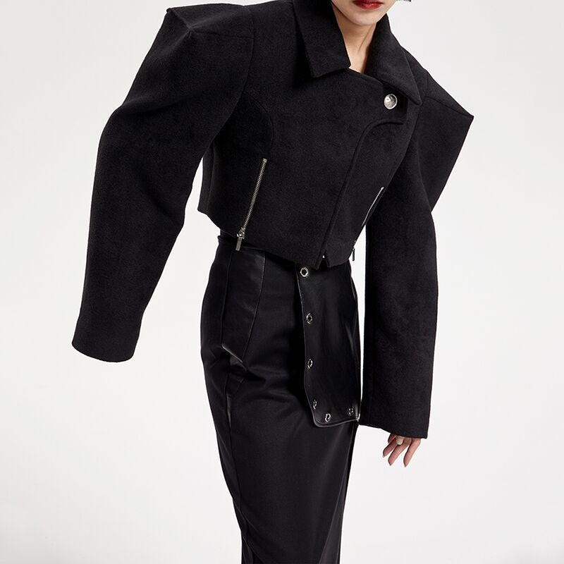 Black coat with unique design on a white background