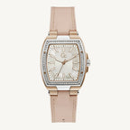 "Elegant GC Couture Tonneau Y90003L1MF ladies watch with silver-tone tonneau-shaped case, stainless steel bracelet, and chic feminine design."