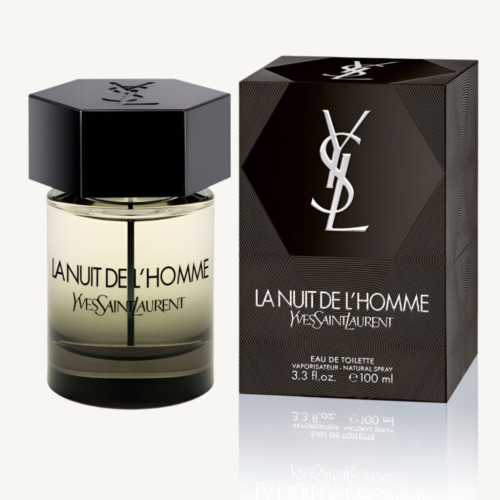 "YSL La Nuit de L'Homme 3.4 oz Eau de Toilette Spray for Men, seductive and masculine fragrance."