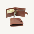 "Brown leather wallet with snap closure – classic, secure, and perfect for everyday use"
