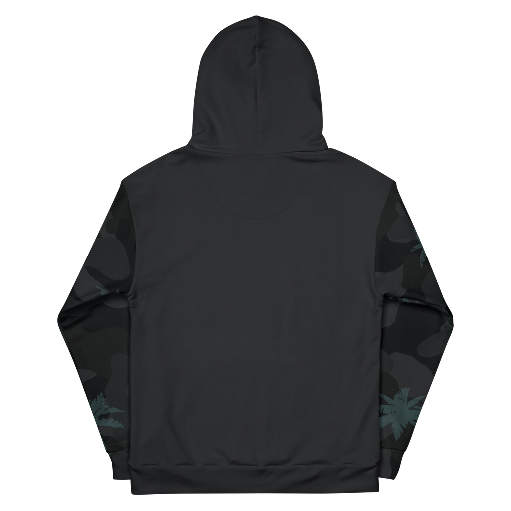 Black hoodie with camouflage sleeves on a white background
