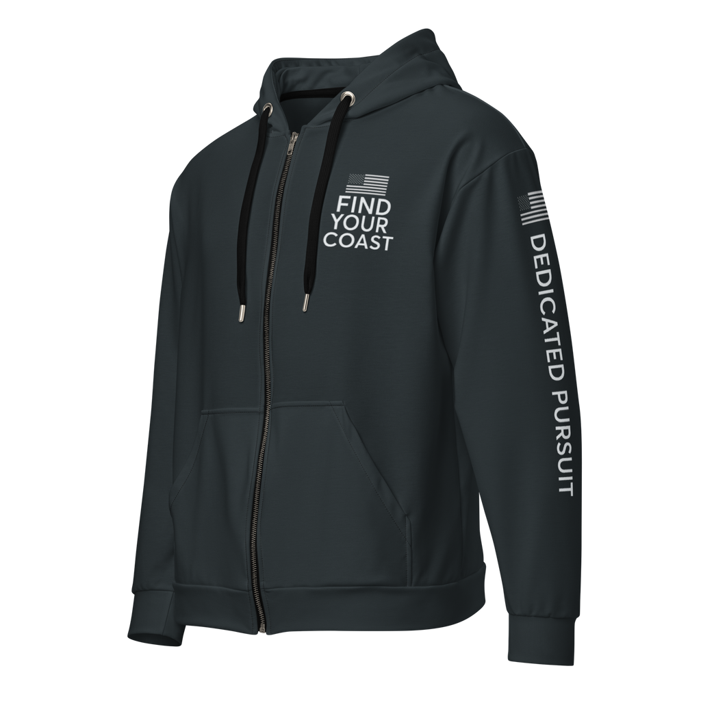 Black hoodie with text and graphics on a white background