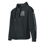 Black hoodie with text and graphics on a white background