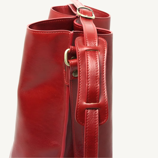 Full Grain Leather Shoulder Bag with Red Rose