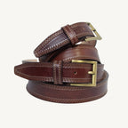 High-quality full-grain cow leather belt with triple stitching, wide 1.38 inches, nubuck leather backside, ideal for daily use.