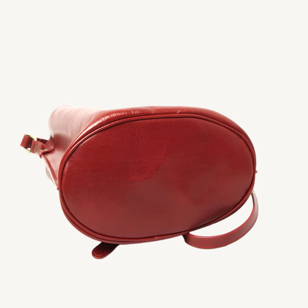 Full Grain Leather Shoulder Bag with Red Rose