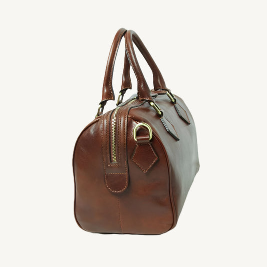 Double Handled Shoulder Bag – Brown Full-Grain Leather
