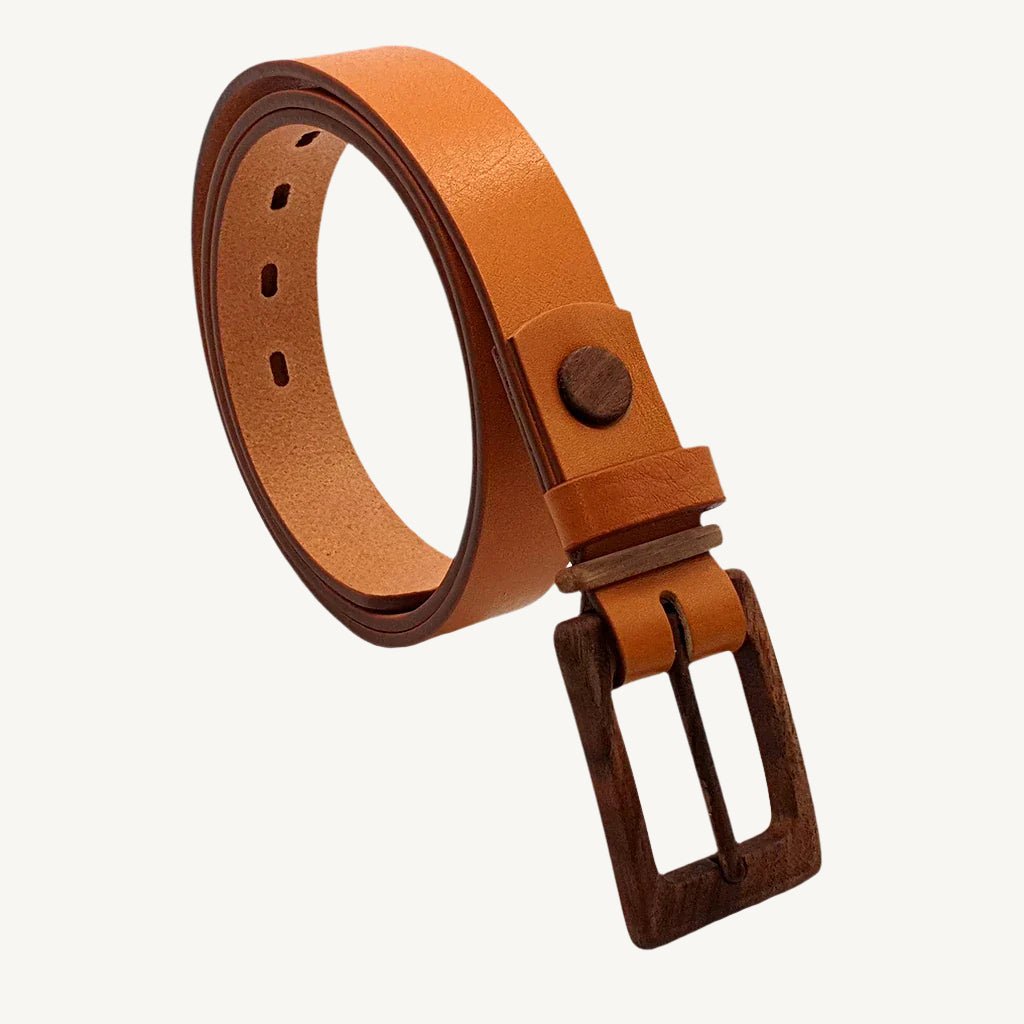 Women’s leather wood belt "Banff Empathy 308" — crafted from premium leather with a smooth wooden accent, combining natural beauty, durability, and timeless elegance.