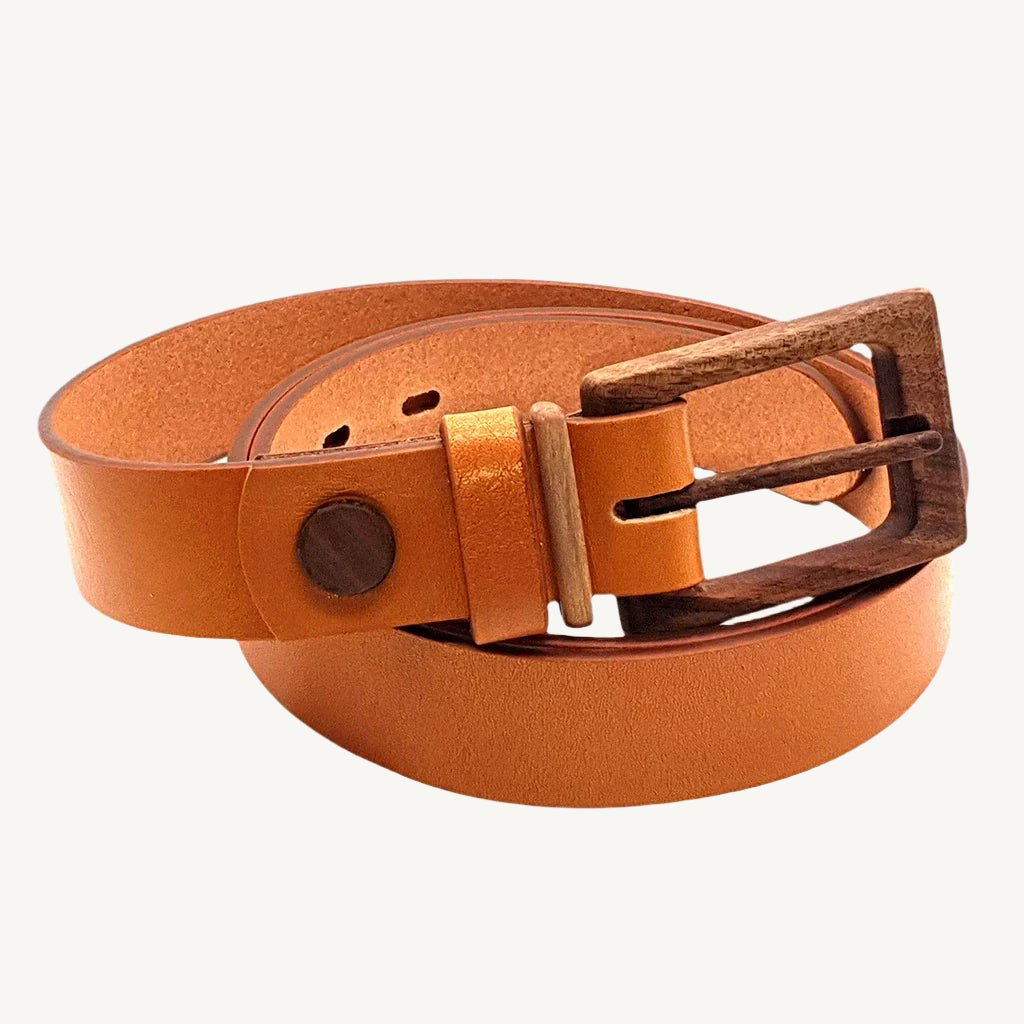 Women’s leather wood belt "Banff Empathy 308" — crafted from premium leather with a smooth wooden accent, combining natural beauty, durability, and timeless elegance.