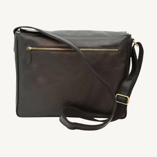 Cowhide Leather Messenger Bag – Black Full-Grain Calfskin