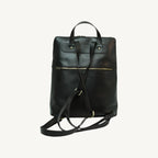 Full grain leather backpack, 30x39x11 cm, featuring “Made in Italy” polyester lining, two compartments, multiple zip pockets, and adjustable shoulder straps.