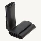 "Women's black cowhide leather wallet with RFID blocking – elegant, secure, and perfect for daily use"