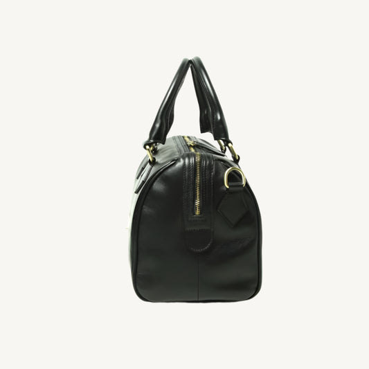 Double Handled Shoulder Bag – Black Full-Grain Leather