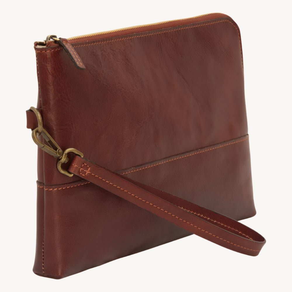 "Elegant full-grain calfskin leather document case with synthetic lining, two inner open pockets, and detachable handle – sleek and practical"