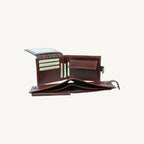 "Brown leather bifold wallet with RFID blocking – classic, slim, and secure for everyday use"