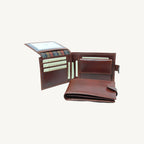 "Brown leather bifold wallet with RFID blocking – classic, slim, and secure for everyday use"