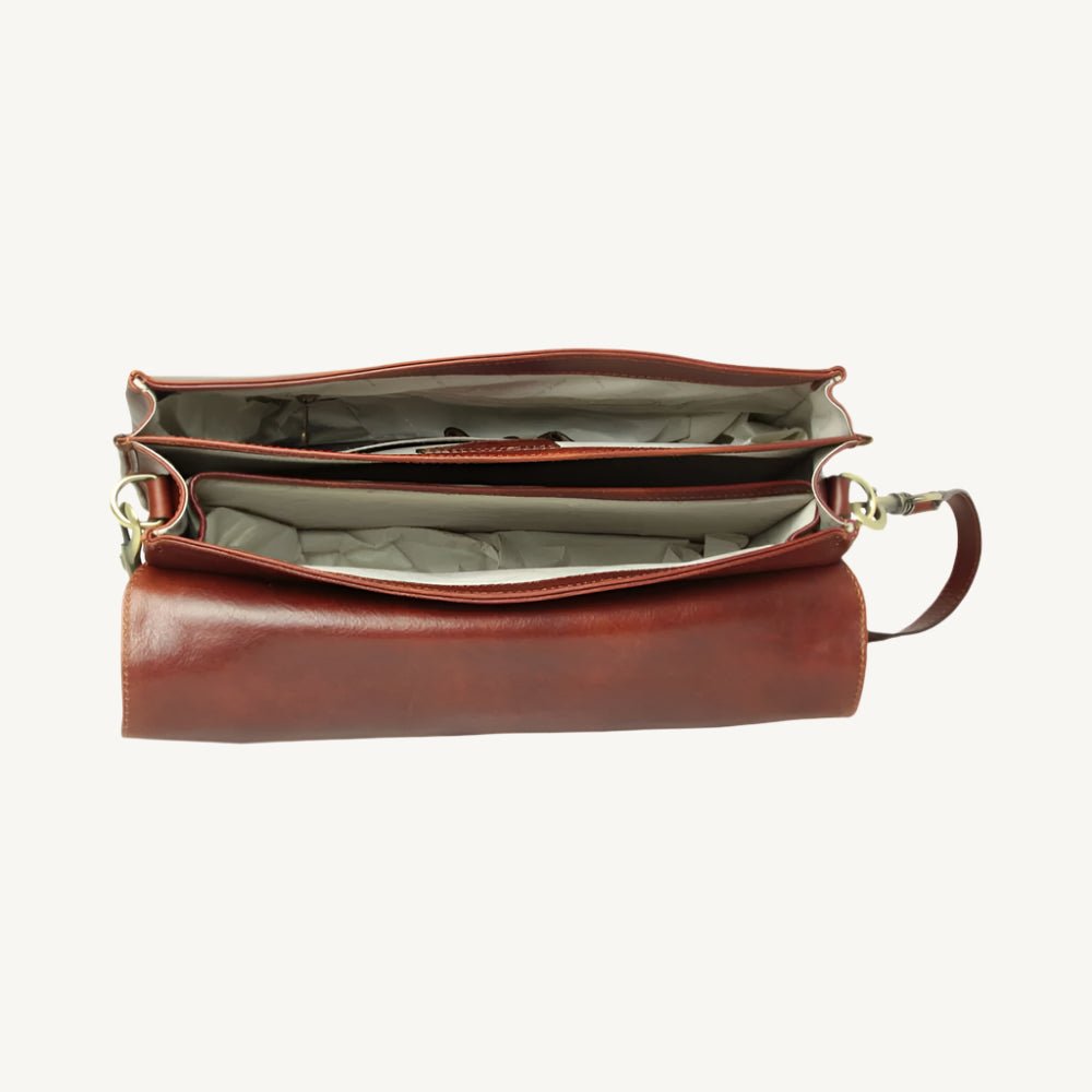 "Classic brown full grain leather briefcase, designed with timeless elegance and practical features for everyday professional use."