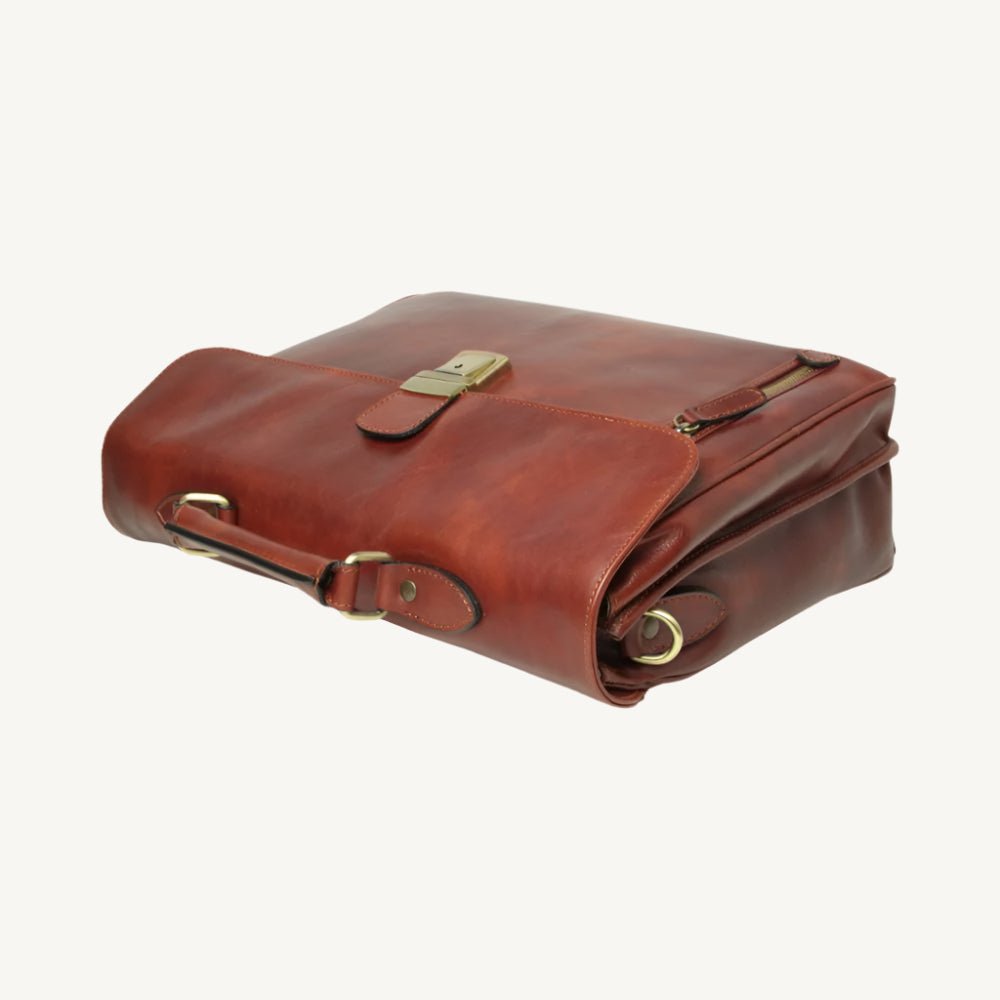 "Classic brown full grain leather briefcase, designed with timeless elegance and practical features for everyday professional use."