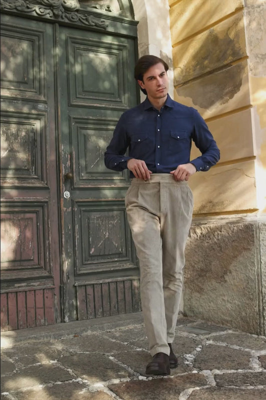 Blue cotton and viscose shirt — soft, breathable, and versatile, designed for autumn and winter, offering casual elegance and comfort in cooler weather.