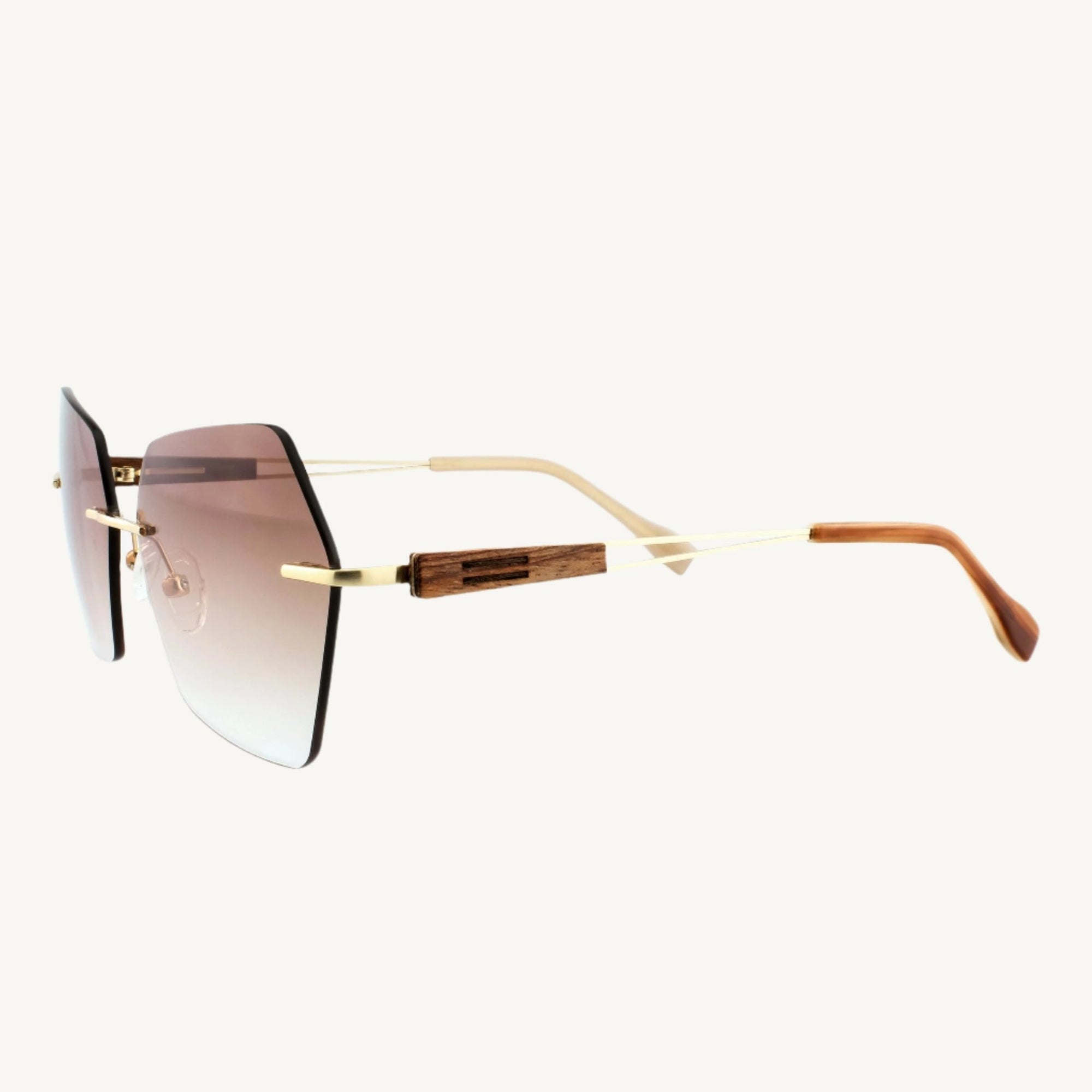 Cocoa metal and wood sunglasses — modern, stylish, and durable, featuring a unique combination of sleek metal frames and natural wood accents. Perfect for a chic and contemporary look.