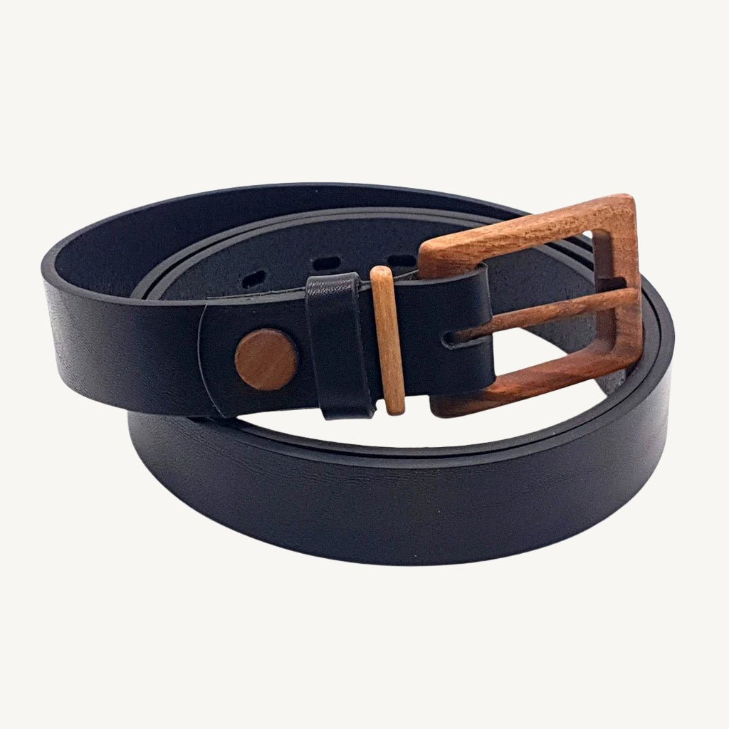 Women's leather wood belt "Banff Empathy 306" — crafted from premium leather with a natural wood accent, offering a unique blend of sophistication and natural elegance.