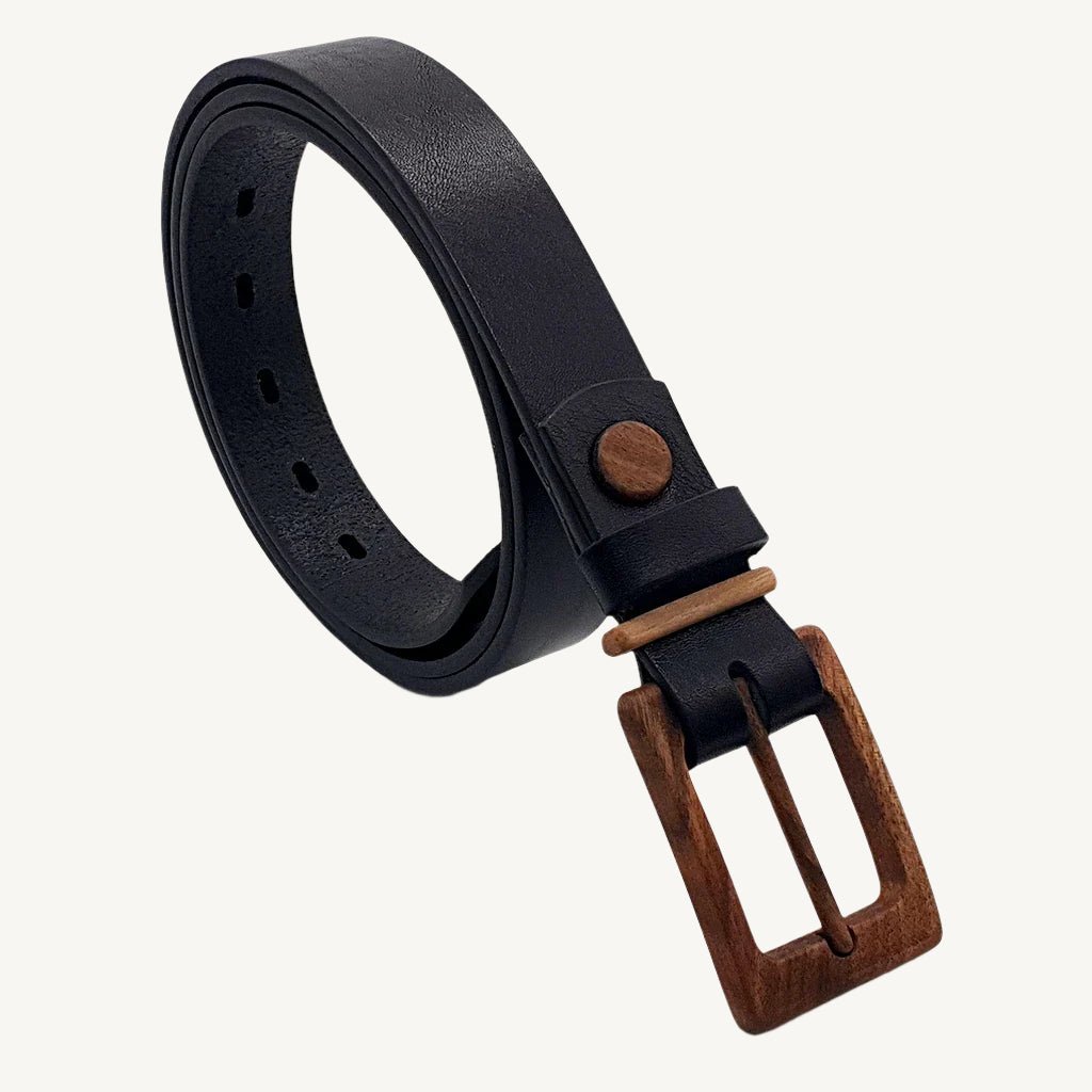 Women's leather wood belt "Banff Empathy 306" — crafted from premium leather with a natural wood accent, offering a unique blend of sophistication and natural elegance.