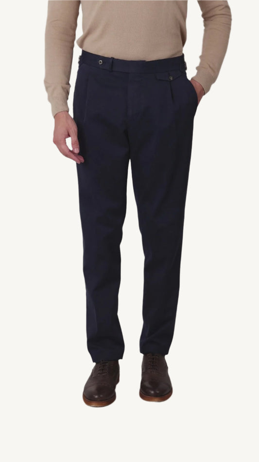 Blue cotton chino trousers — soft, warm, and stylish, perfect for autumn and winter. A versatile choice for casual and smart-casual outfits.