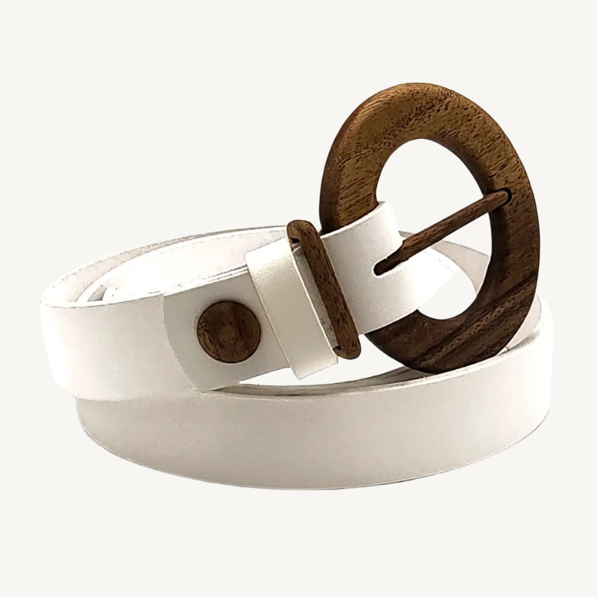 Luxury women's leather wood belt "Fuji Happiness 308" — crafted from premium leather with a natural wood accent, offering a refined blend of elegance, quality, and modern design.
