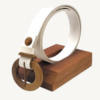Luxury women's leather wood belt "Fuji Happiness 308" — crafted from premium leather with a natural wood accent, offering a refined blend of elegance, quality, and modern design.