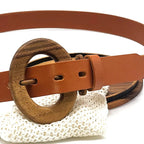 Luxury women's leather wood belt "Fuji Happiness 307" — crafted from premium leather with a natural wood accent, combining elegance and sophistication with a touch of nature.