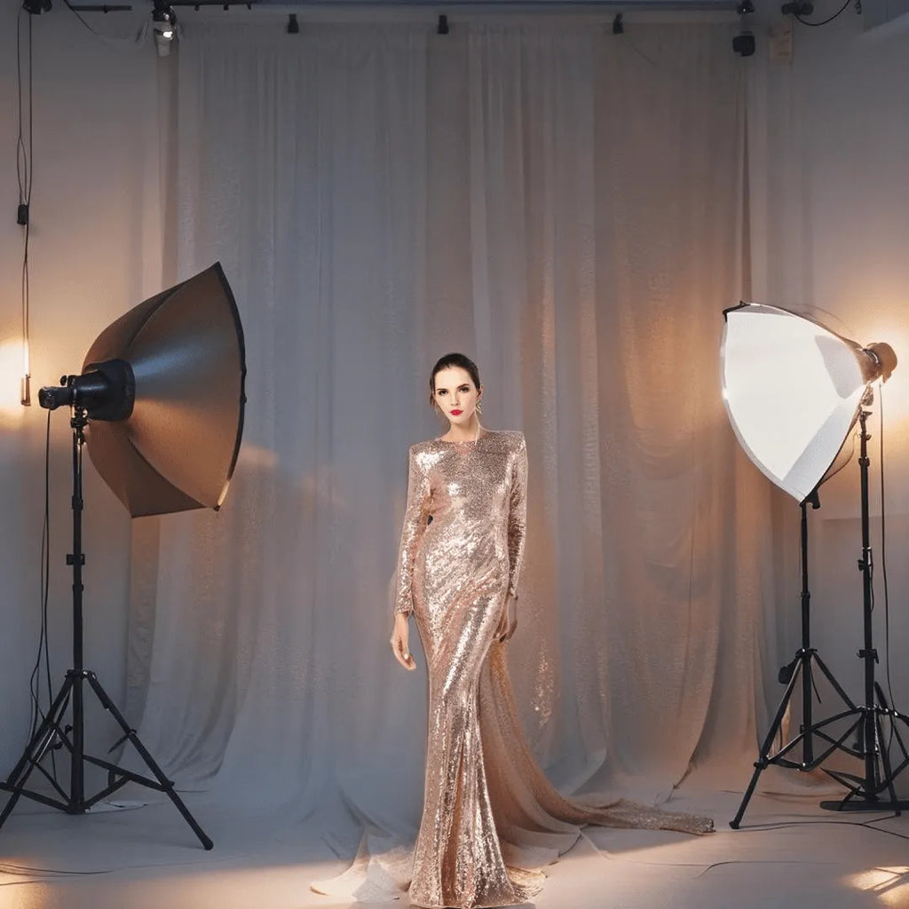 Gold Sequin Ball Gown, a dazzling and elegant dress adorned with shimmering sequins, perfect for making a glamorous entrance at any formal event. Featuring a voluminous skirt and fitted bodice, this gown exudes luxury and sophistication.