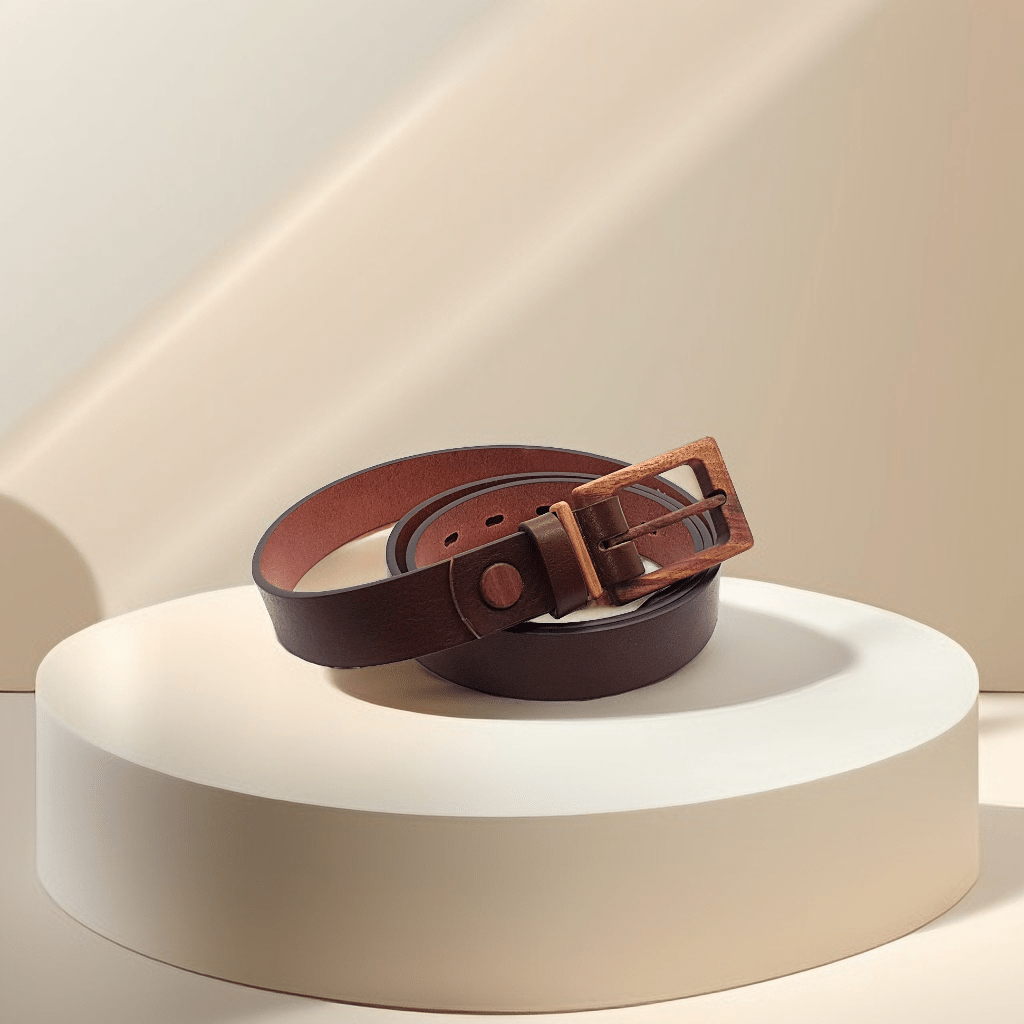 Women's leather wood belt "Banff Empathy 307" — crafted from premium leather with a unique wooden accent, blending elegance and durability for a refined and stylish look.