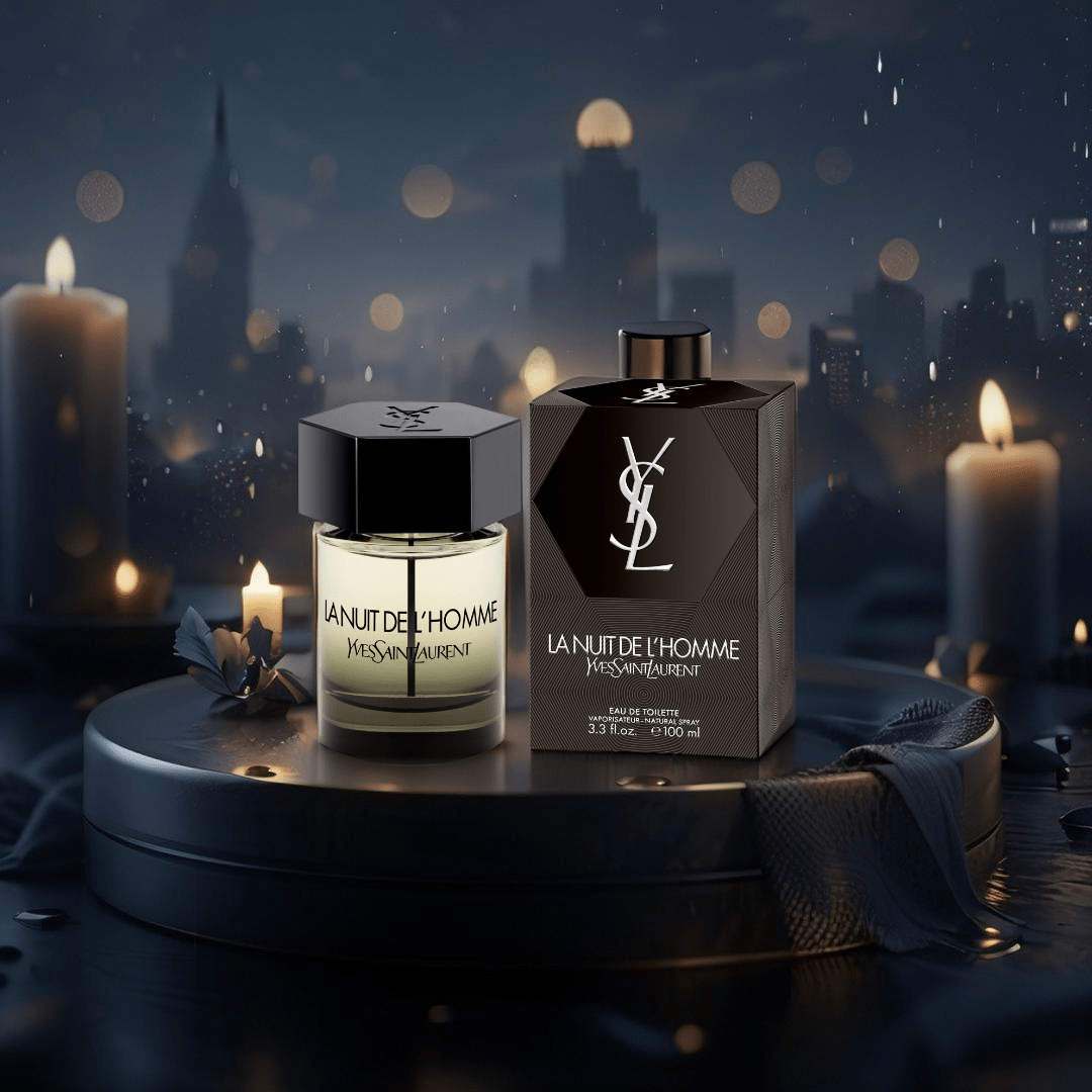 "YSL La Nuit de L'Homme 3.4 oz Eau de Toilette Spray for Men, seductive and masculine fragrance."