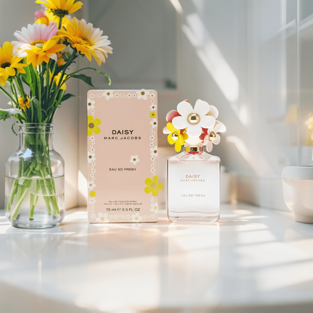 Marc Jacobs Daisy Eau So Fresh Glow 2024 limited-edition bottle — a luminous fruity-floral fragrance celebrating youthful femininity and playful charm.
