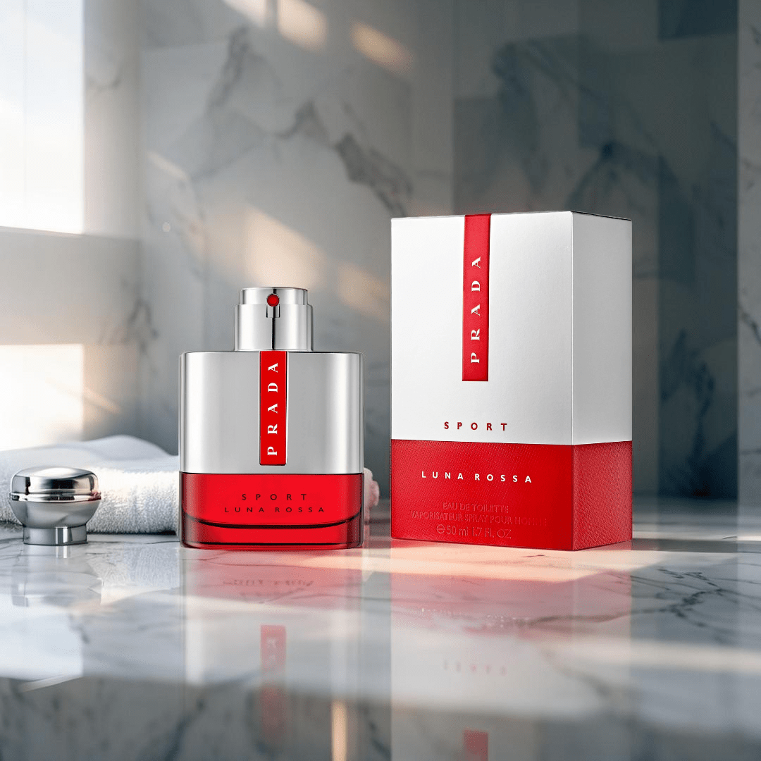 "Prada Luna Rossa Sport 1.7 oz Eau de Toilette Spray for men – a fresh and spicy fragrance with notes of ginger, lavender, juniper berries, and tonka bean, designed for energetic, confident, and modern men."