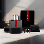 Prada Luna Rossa Carbon Eau de Toilette 1.7 oz bottle — a sleek men’s fragrance blending fresh metallic accord with warm pepper and amber notes, inspired by athletic excellence.