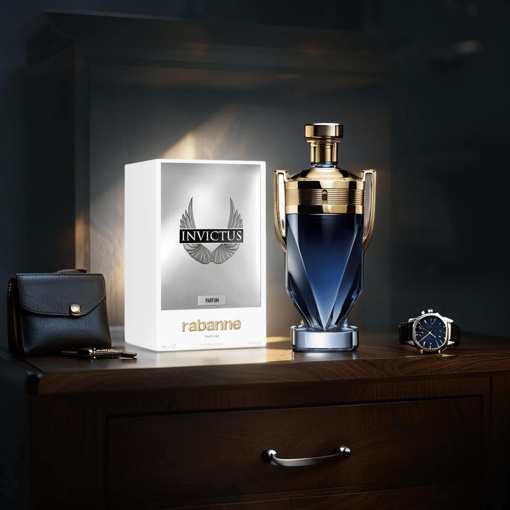"Paco Rabanne Invictus Parfum 6.7 oz Spray – a powerful and sensual men’s fragrance featuring bold notes of grapefruit, lavender, woody amber, and salty facets. The ultimate expression of victory and confidence."