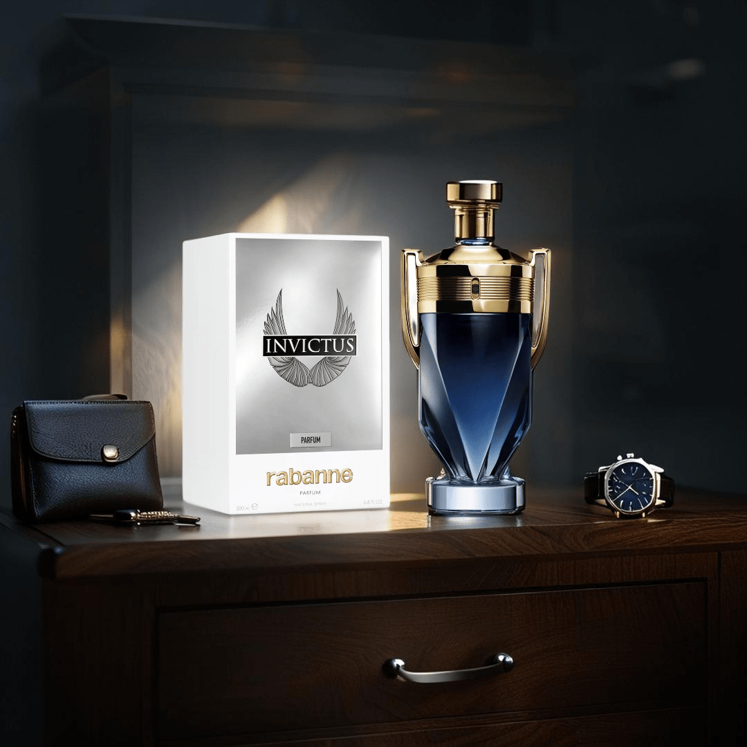 "Paco Rabanne Invictus Parfum 6.7 oz Spray – a powerful and sensual men’s fragrance featuring bold notes of grapefruit, lavender, woody amber, and salty facets. The ultimate expression of victory and confidence."