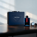 "Prada Luna Rossa Ocean Intense 2-piece set for men – includes a full-size 3.3 oz EDP and a 0.33 oz travel spray, featuring a deep, marine-amber scent with notes of grapefruit, incense, iris, and patchouli."