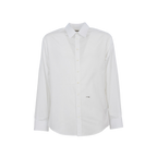 "White Dsquared2 shirt with a sleek, tailored fit, featuring a crisp collar and precise stitching, highlighting Italian craftsmanship and premium fabric quality."