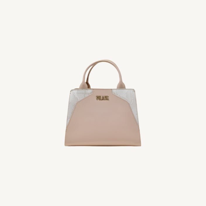 "Alviero Martini Prima Classe pink printed women's handbag with shoulder strap, spring/summer collection."