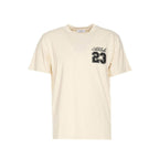 "Beige Off-White men’s T-shirt with printed design, short sleeves, and round neckline – 100% cotton, perfect for Fall/Winter casual style."