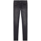 Diesel black jeans laid flat, featuring a slim fit with stretch fabric — blending modern edge with all-day comfort.