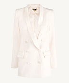 "White Elisabetta Franchi women's blazer with lapel collar, v-neckline, long sleeves, and front pockets – perfect for chic spring/summer looks."