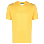 "Moschino men’s yellow T-shirt with short sleeves and round neck – lightweight 100% cotton for spring/summer."